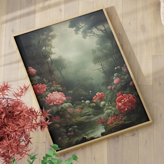 Moody Lush Forest Wall Art Print Or Canvas Botanical Nature Landscape Foggy House Decor For Lover