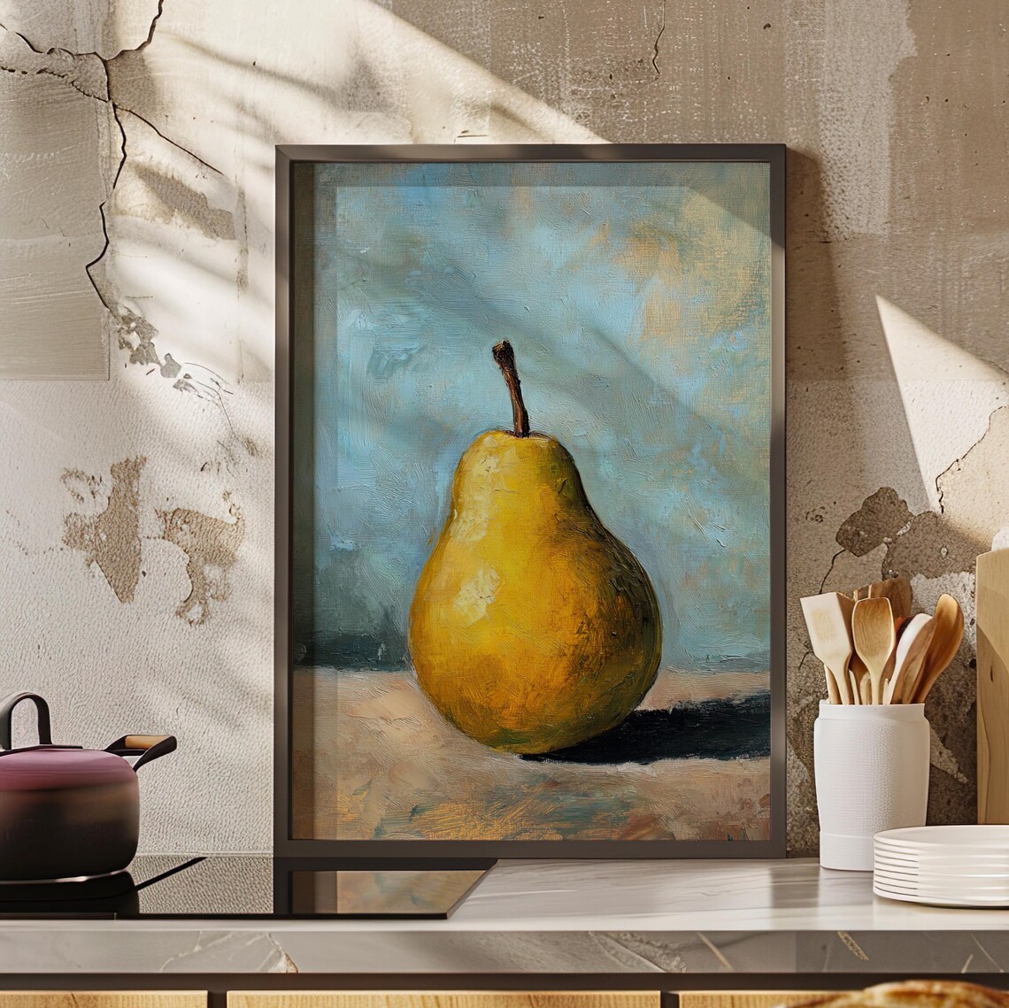Golden Pear Still Life Vintage Oil Painting Kitchen Decor Poster