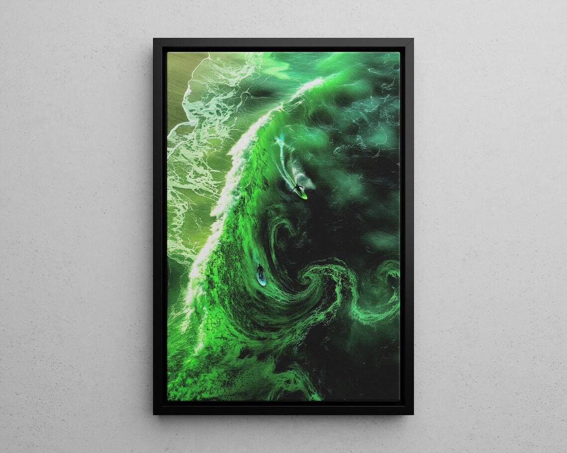 Aerial View Of Emerald Ocean Waves And Surfer In Barrel Poster