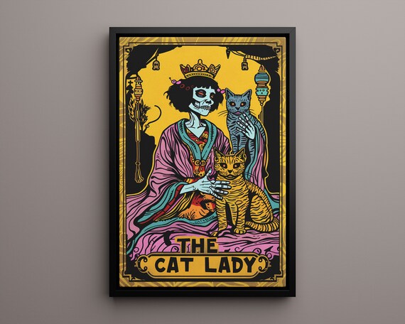 The Cat Lady Zombie Tarot Card Poster Or Canvas Print Female And Cats Gothic Illustration Dark Academia Lover Woman Wall Art