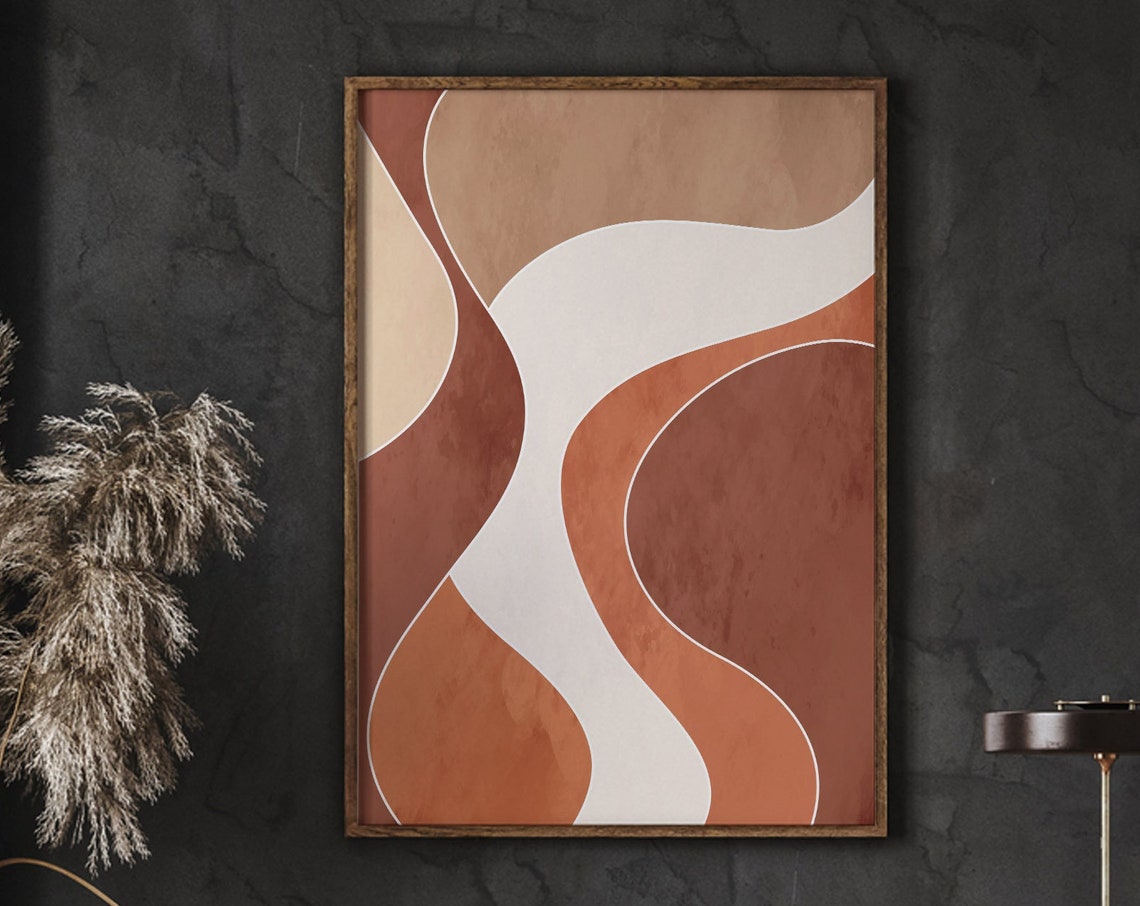 Abstract Terracotta Wave Shapes Modern Minimalist Art Poster