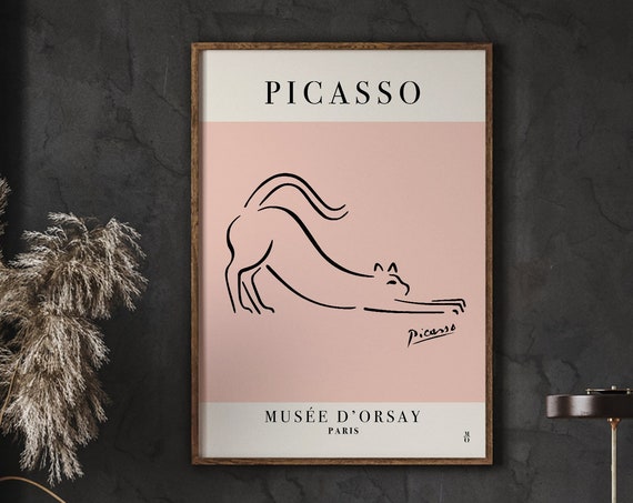 Picasso Exhibition Line Art Of Cat Wall Print Couple Gift Vintage Poster Instant
