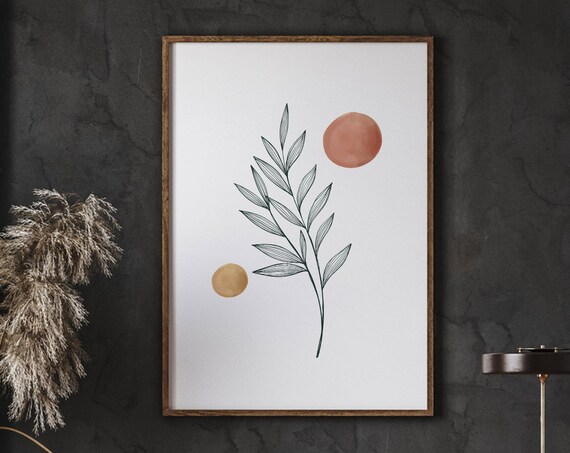 Burnt Orange And Mustard Art Sunrise Sunset Minimal Line Botanical Flowers Boho Home Decor Neutral Print Wall