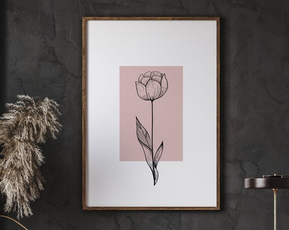 Rose Art Print Blush Silhouette Minimal Line Botanical Flowers Boho Home Decor Neutral Wall