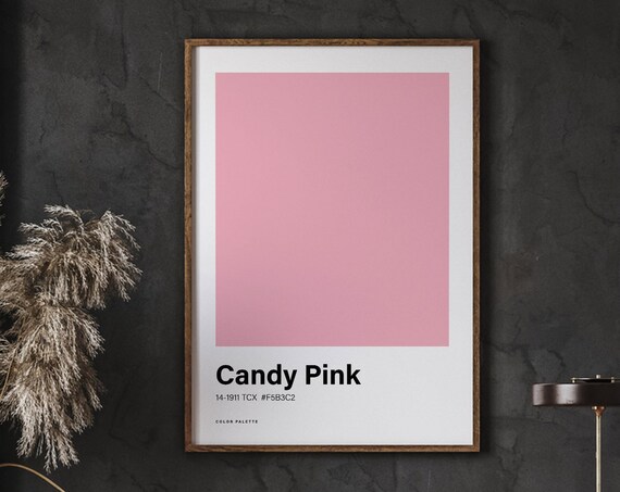 Candy Pink Color Poster Print Great Scheme Minimalistic Design Trending Colour Nordic Art Instant