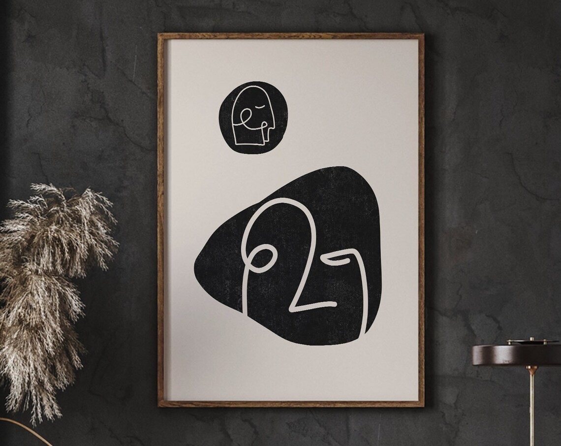 Abstract Line Faces Black White Minimalist Boho Modern Art Poster