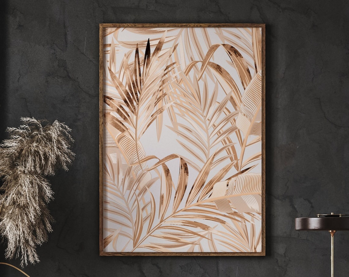 Neutral Beige Palm Leaf Pattern Abstract Tropical Modern Botanical Poster