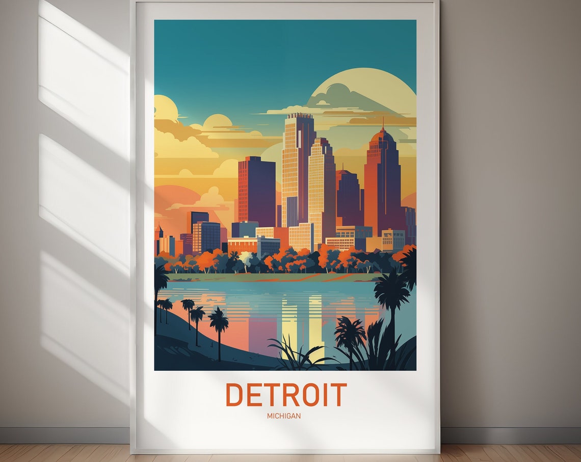 Detroit Poster Travel Print Wall Decor Art Wanderlust Holiday Gift Gift For Her Gift For Him