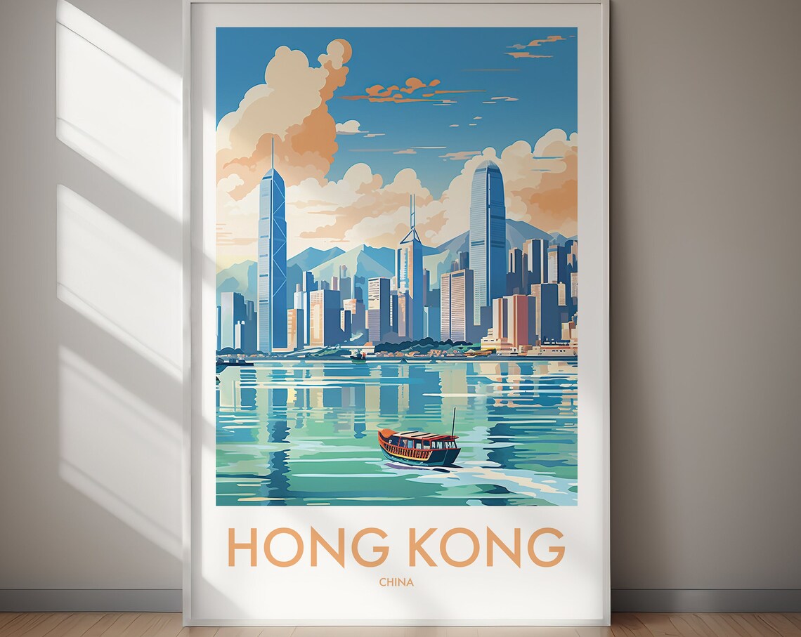 Hong Kong Travel Poster, Asia Travel Art Print