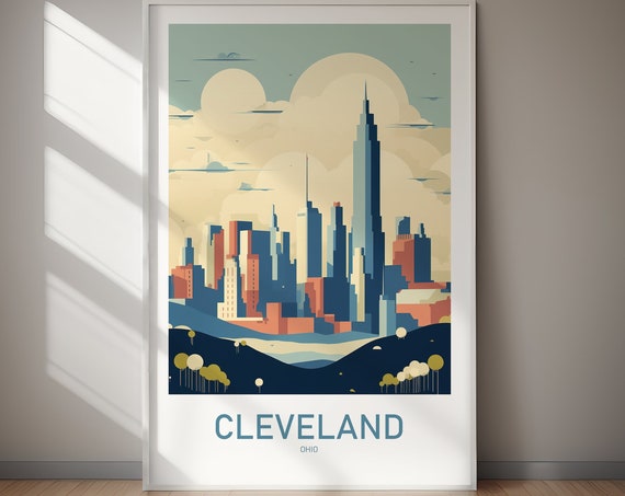 Cleveland Poster Us City Wall Art Wanderlust Holiday Travel Gift Gift For Her Gift For Him Holiday Gift