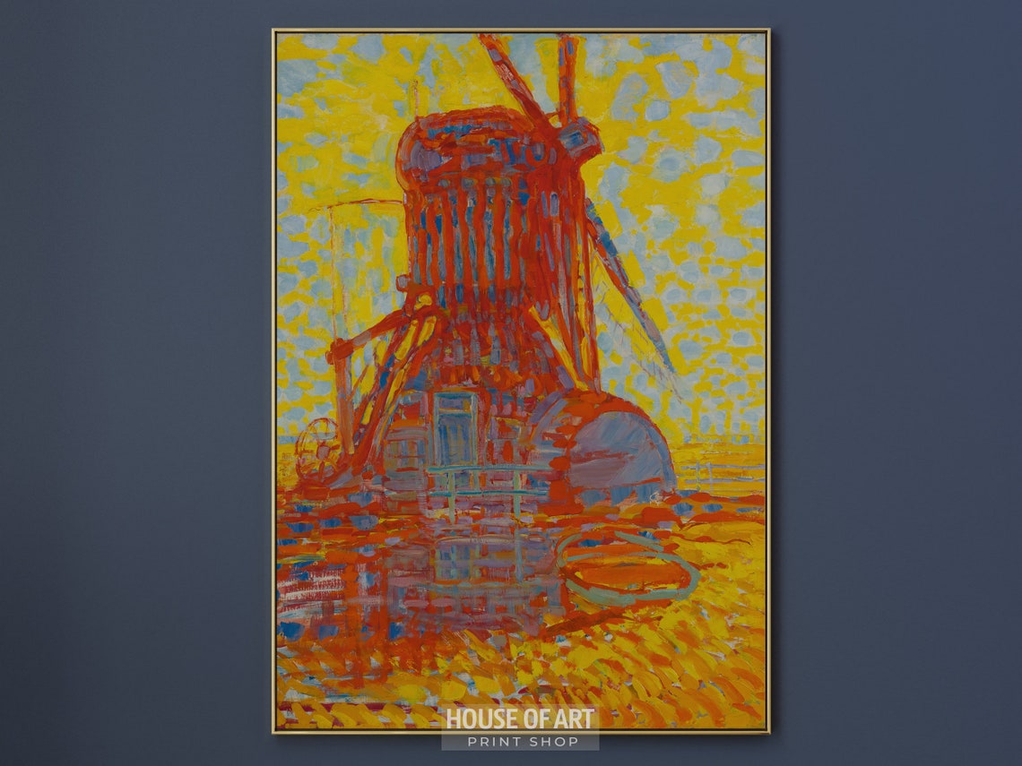 Windmill In Sunlight Artwork Dutch Architecture Instant Print Bright Colorful Polder Landscape Oil Painting - Image 2