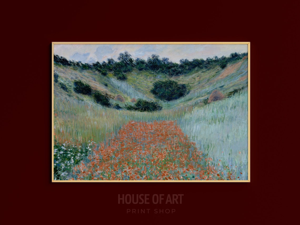 Poppy Field Print Impressionist Landscape Painting Vintage Meadow Flowers Poppy Wall Art French Country Flower Print Wall Art - Image 3