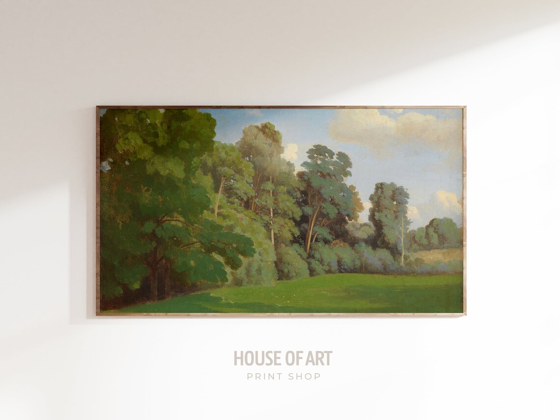 Edge Of The Woods Green Forest Treeline Meadow Oil Painting Poster - Image 3