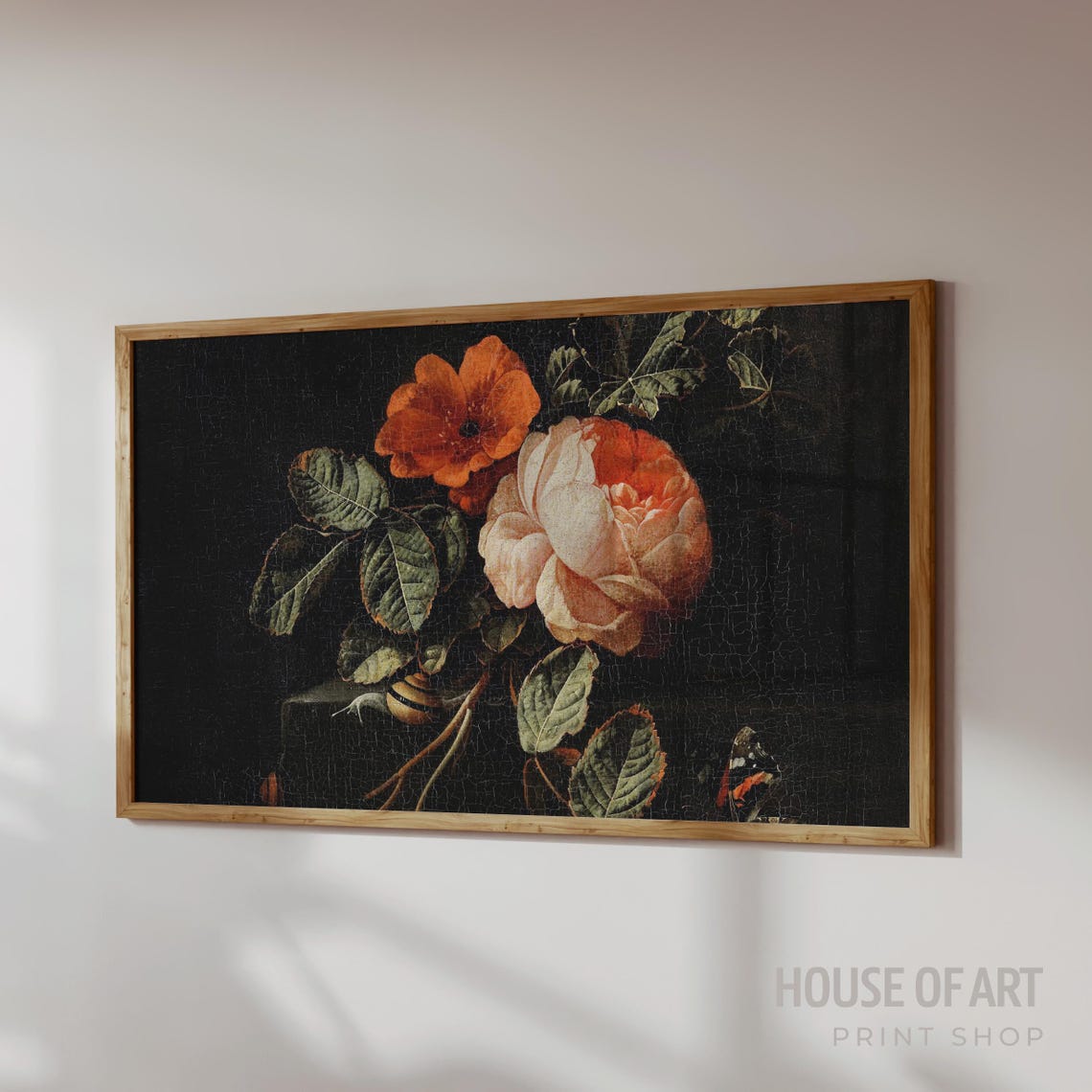 Antique Rose Still Life Dark Moody Floral Old Master Style Art Poster - Image 3