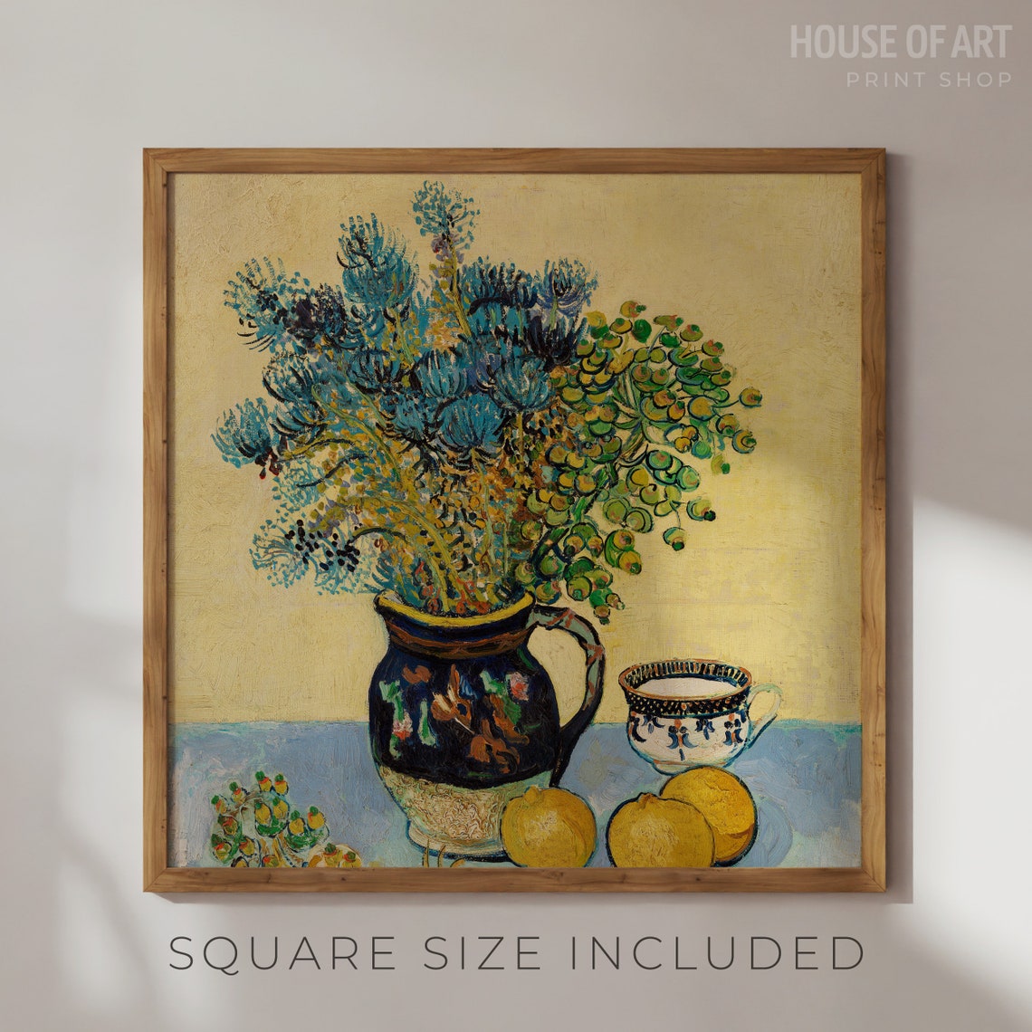 Blue Thistles Lemons Still Life Post Impressionist Oil Poster - Image 2
