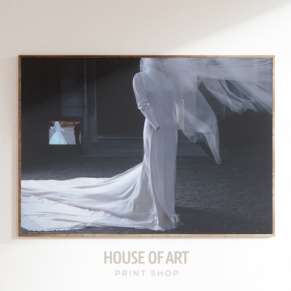 Spooky Empty Wedding Dress Vintage Photograph Night Veil Bridal Art Poster