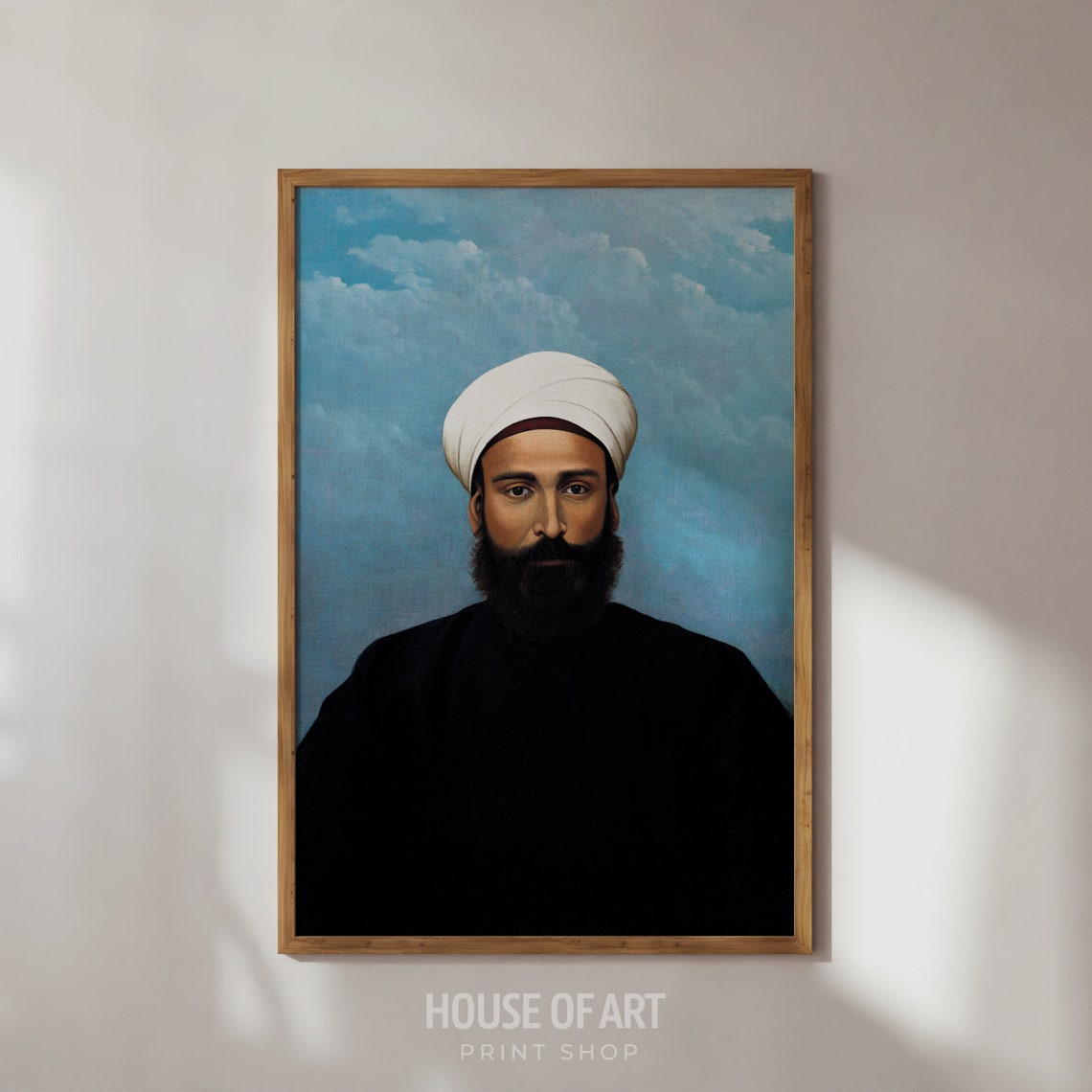Bearded Man With Turban Male Portrait Painting Antique Oil Painting Modern Islamic Art Gentleman Gallery Wall Print Wall Art