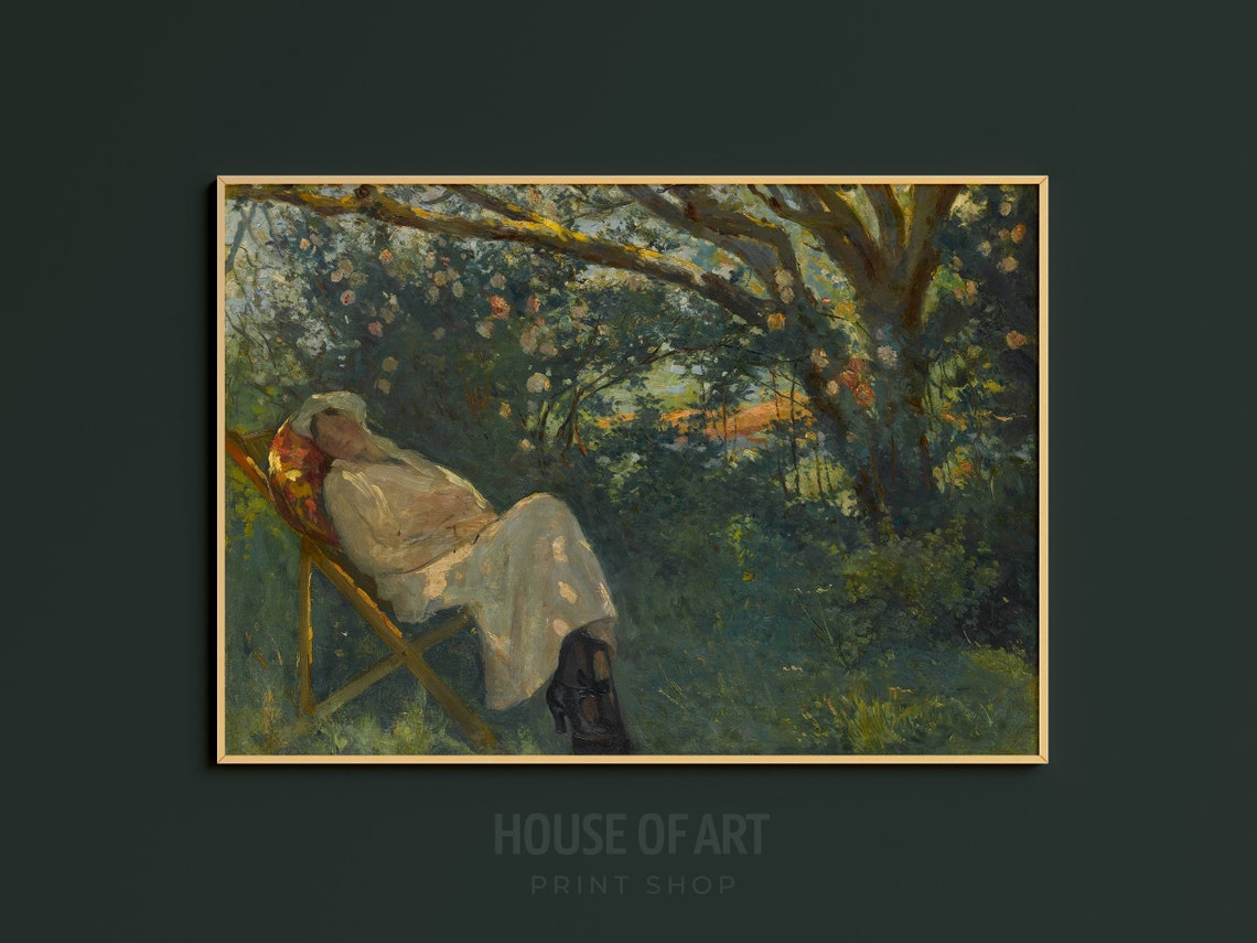 Lady In The Shade Artwork Woman In Garden Instant Print Portrait In Pink Dress On A Chaise Longue Oil Painting - Image 2