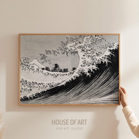 Japanese Wave Print Hokusai Ocean Wall Art Vintage Water Crashing Waves Poster Sea Woodblock Seascape Painting Coastal Decor