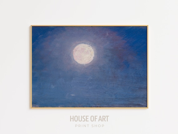 Vintage Full Moon Painting Moonlight Art Print Night Sky Print Celestial Decor Moon Wall Art Moon Magic Art Wall Art