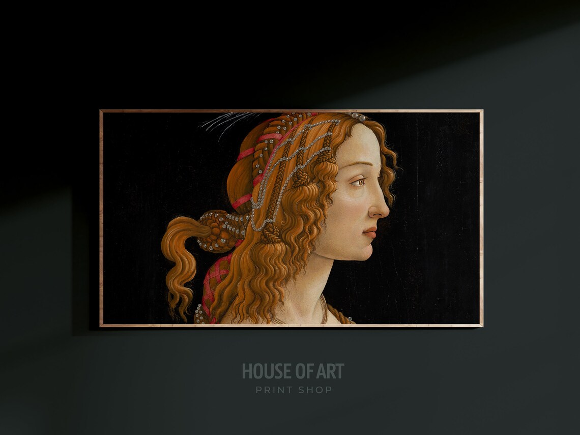 Sandro Botticelli Young Woman Braided Red Hair Pearls Renaissance Art Print - Image 2