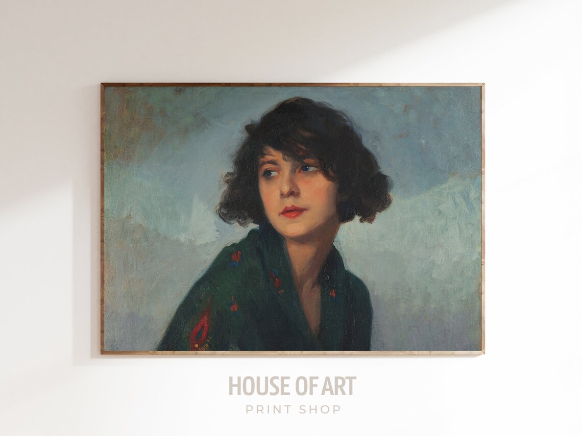 Moody Vintage Young Woman Oil Portrait Classical Beauty Art Print - Image 3
