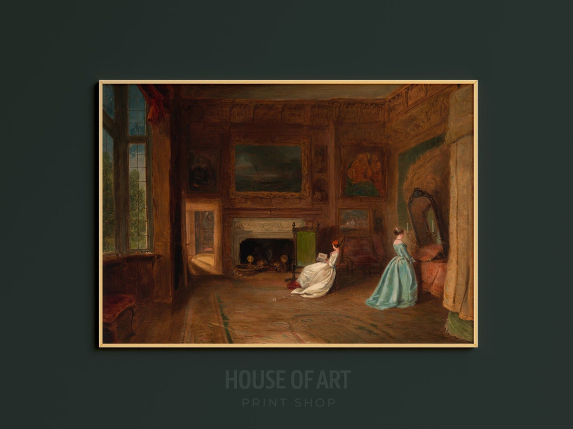 Two Women Portrait Print Victorian Woman Reading Art Vintage Bedroom Painting Moody Interior Print Antique Palace Wal Art - Image 3