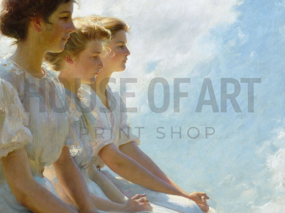 Frame Tv Art 4k Vintage Portrait Of A Three Girls In The Sun Oil Painting Summer Spring Artwork Dreamy Young Women Clouds - Image 2