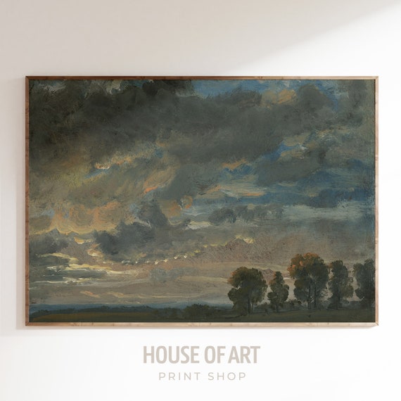 Vintage Cloud Wall Art Painting Cloud Prints Aesthetic Clouds Painting Night Sky Print Above Bed Decor Sky Poster Wall Art