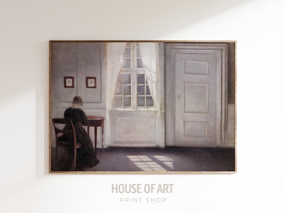Vintage Woman Reading Print Artful Moody Art Print Woman Portrait Painting Light Academia Print Muted Neutral Decor Wall Art