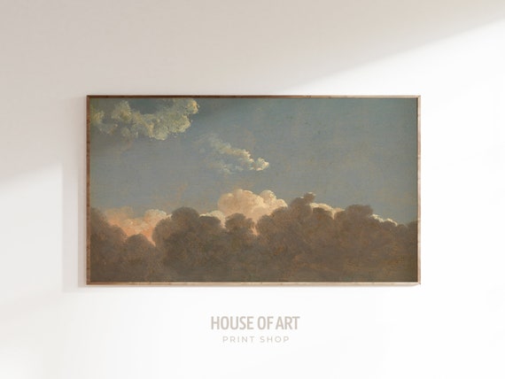 Cloud Frame Tv Art Vintage Painting Sunset Frame Tv Art Neutral Country Farmhouse Art For Tv Warm Tones Decor