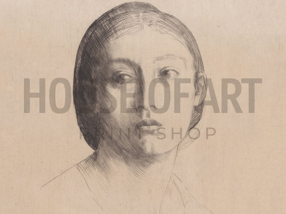Frame Tv Art Vintage Portrait Of A Woman Drawing Black And White Female Artwork Beautiful Girl Dreamy Pencil Sketch - Image 2