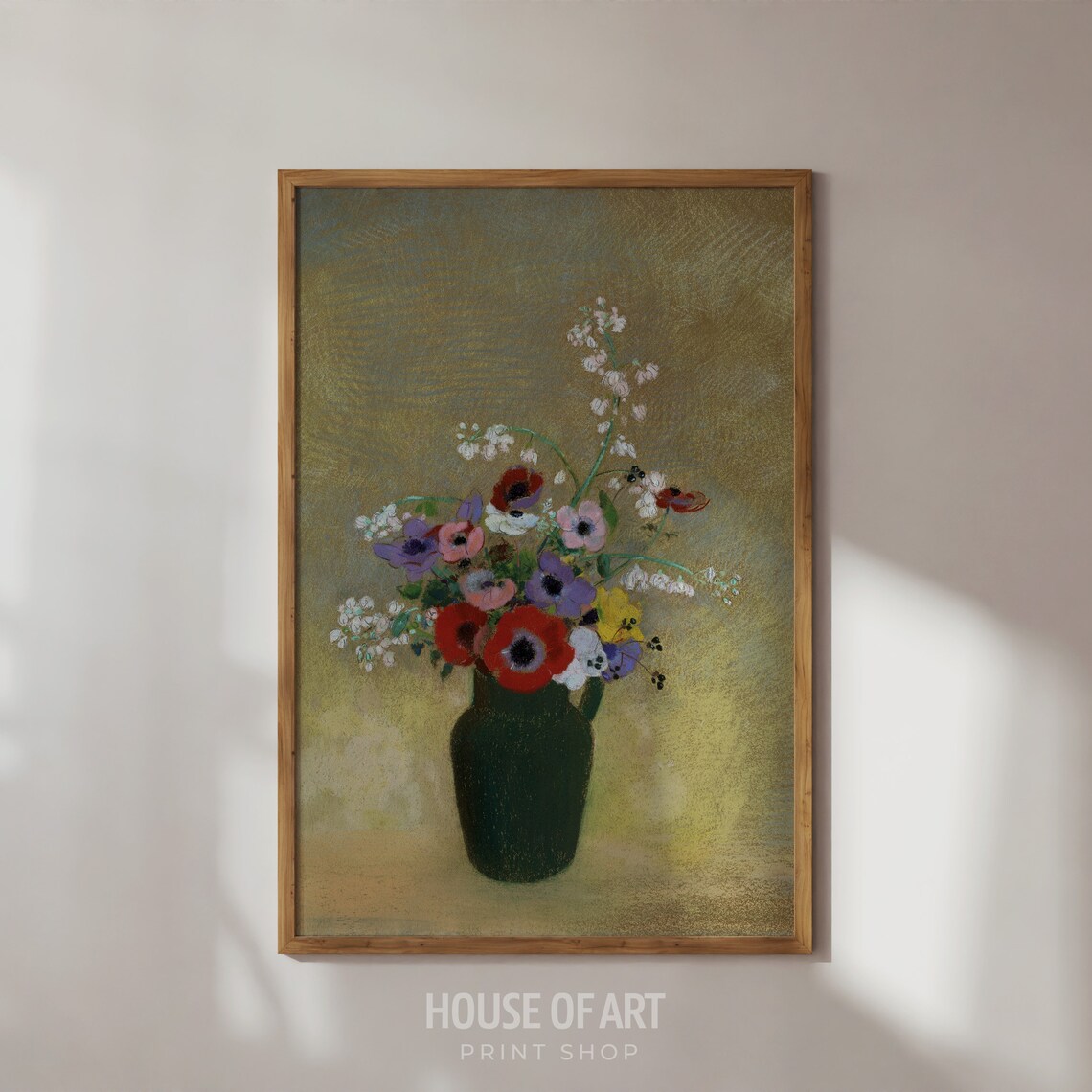 Impressionist Flower Bouquet In Dark Vase Vintage Painting Art Print