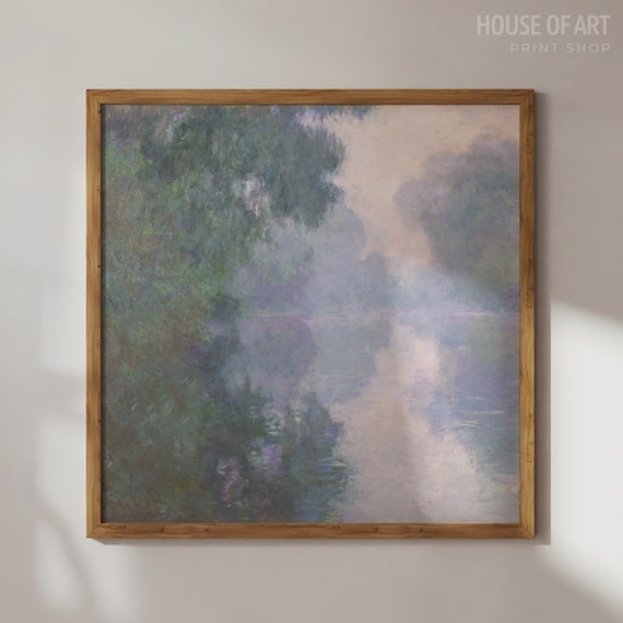 Morning Mist Square Art Print Impressionism Landscape Painting Artful Print Eclectic Wall Art River House Decor Wall Art
