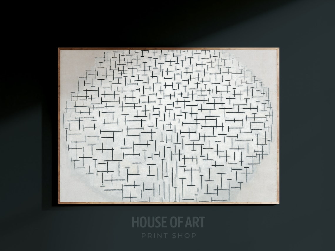 Mondrian Style Elliptical Line Composition Black White Abstract Poster - Image 3