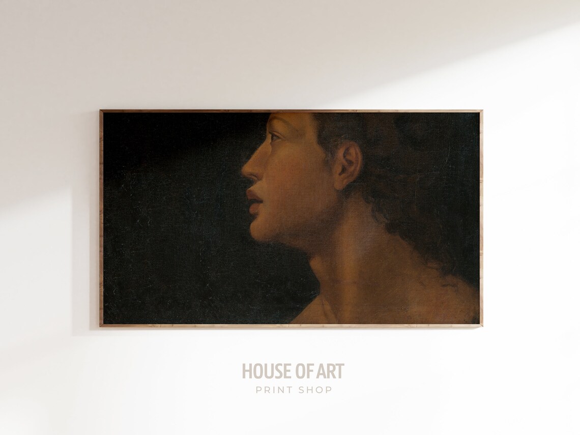 Classic Profile Portrait Uplifted Gaze Dark Chiaroscuro Vintage Art Print