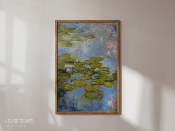 Water Lilies Impressionist Landscape Painting Garden Print Flower Print Water Lily Pond Blue Print Artwork
