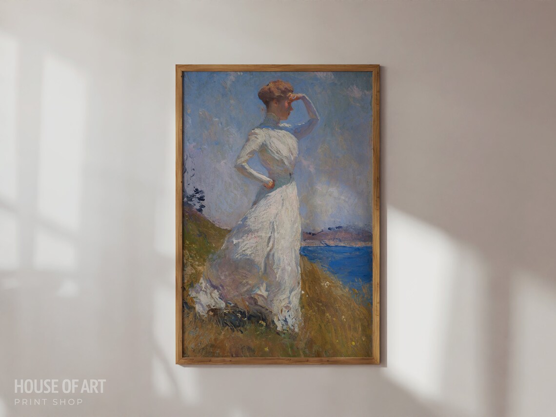 Vintage Woman in Sunlight, Sea View Art Print
