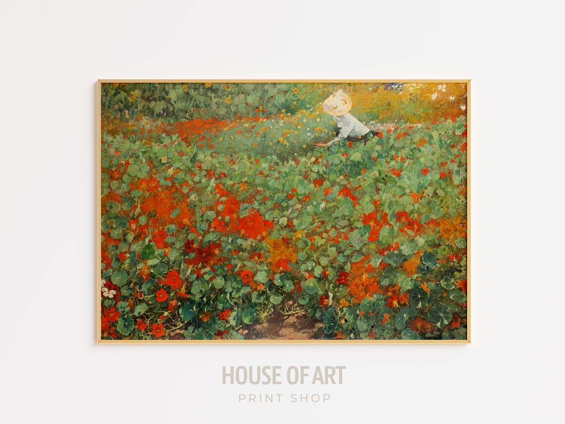 Woman in Flower Garden, Plein Air Oil Painting Print - Image 3