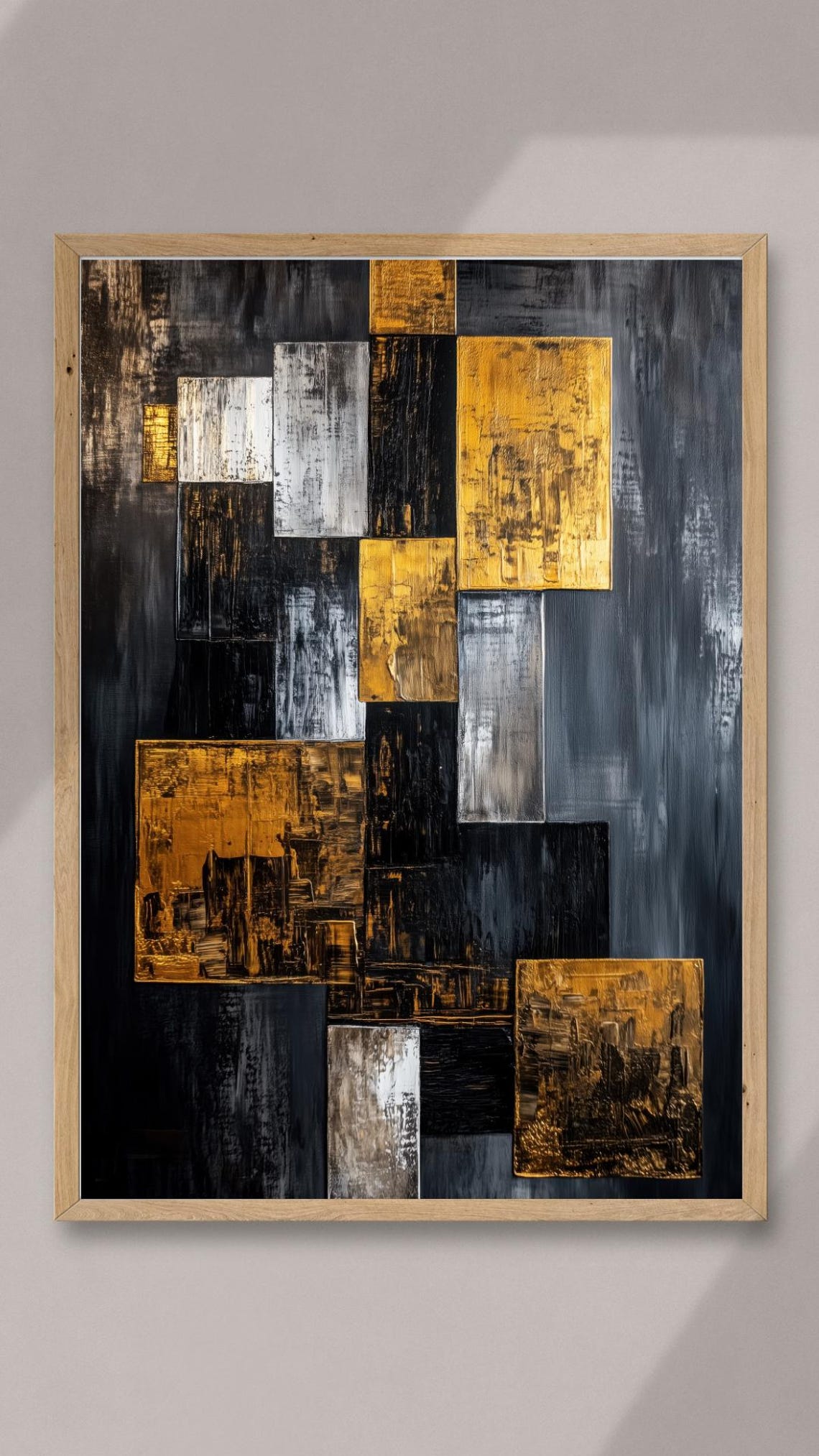 Golden Grid Geometric Abstract Wall Art - Image 4