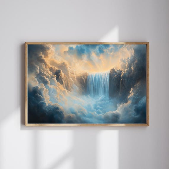 Falls Of The Sky Surreal Waterfall Painting In The Clouds Dreamy Fantasy Landscape Wall Art