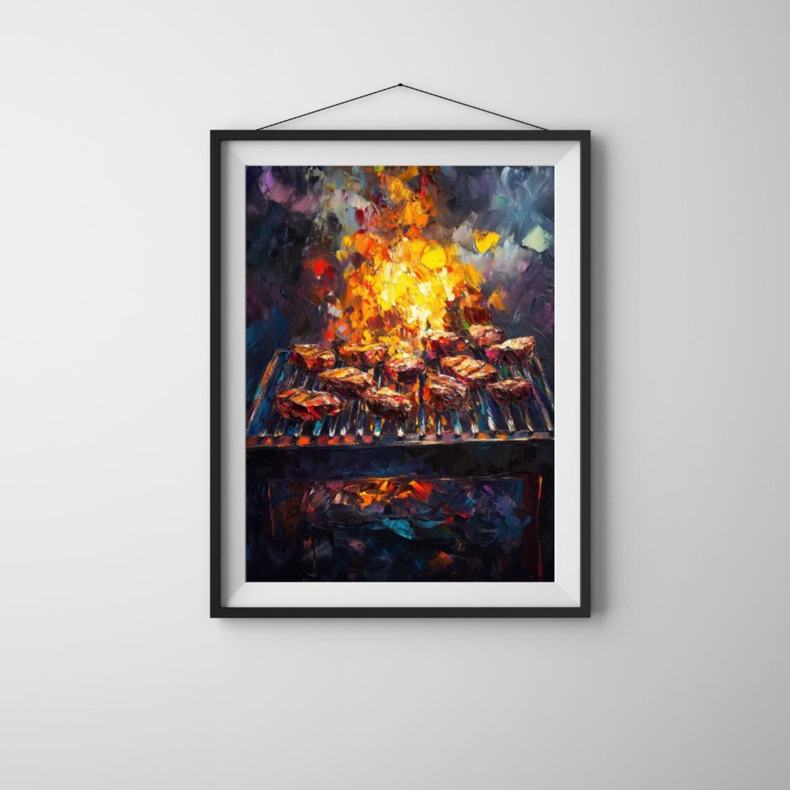 Bbq Grill Fire Vibrant Abstract Cookout Art