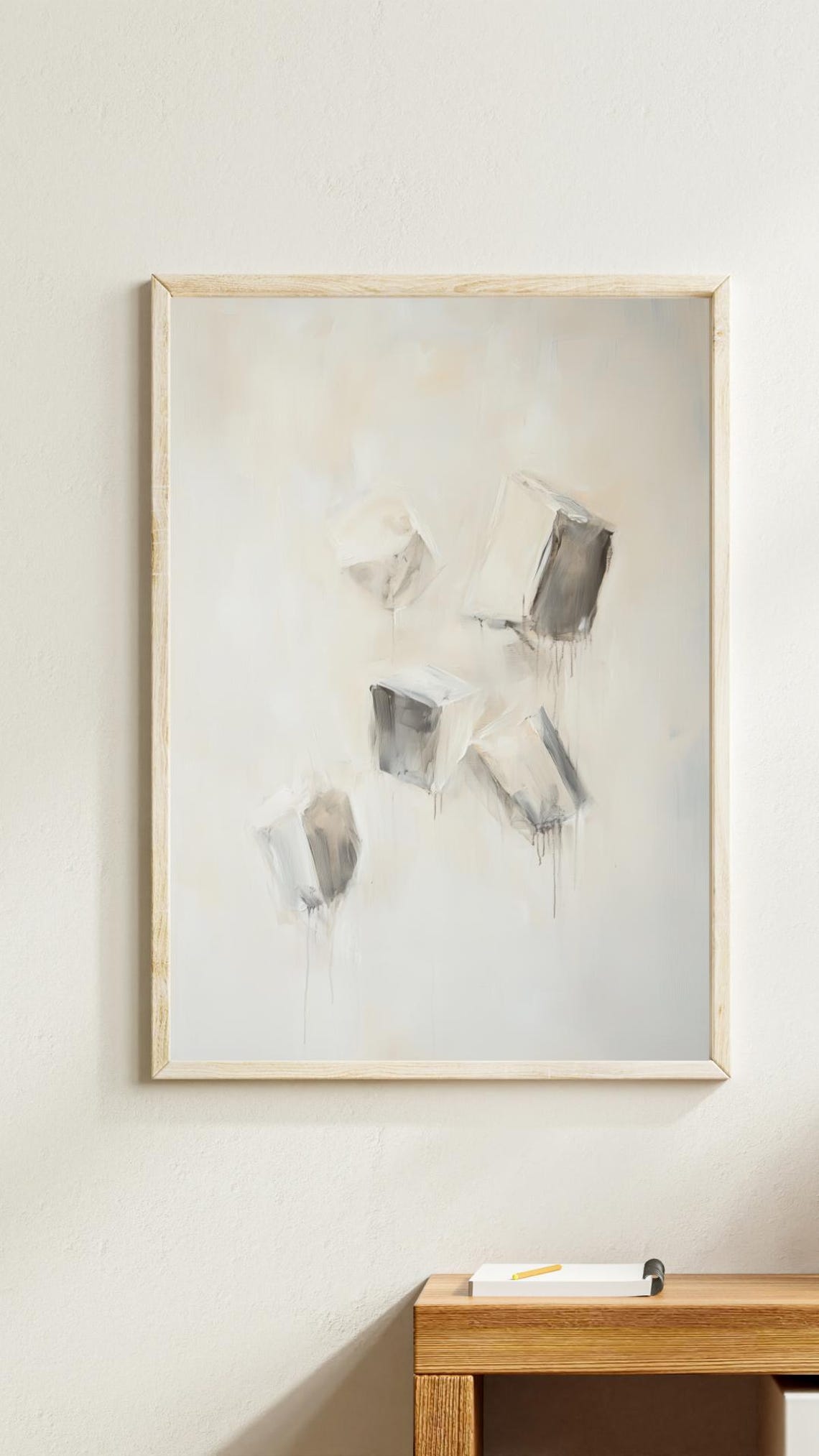 Falling Silence Minimalist Geometric Cube Print Neutral Abstract Wall Art - Image 3