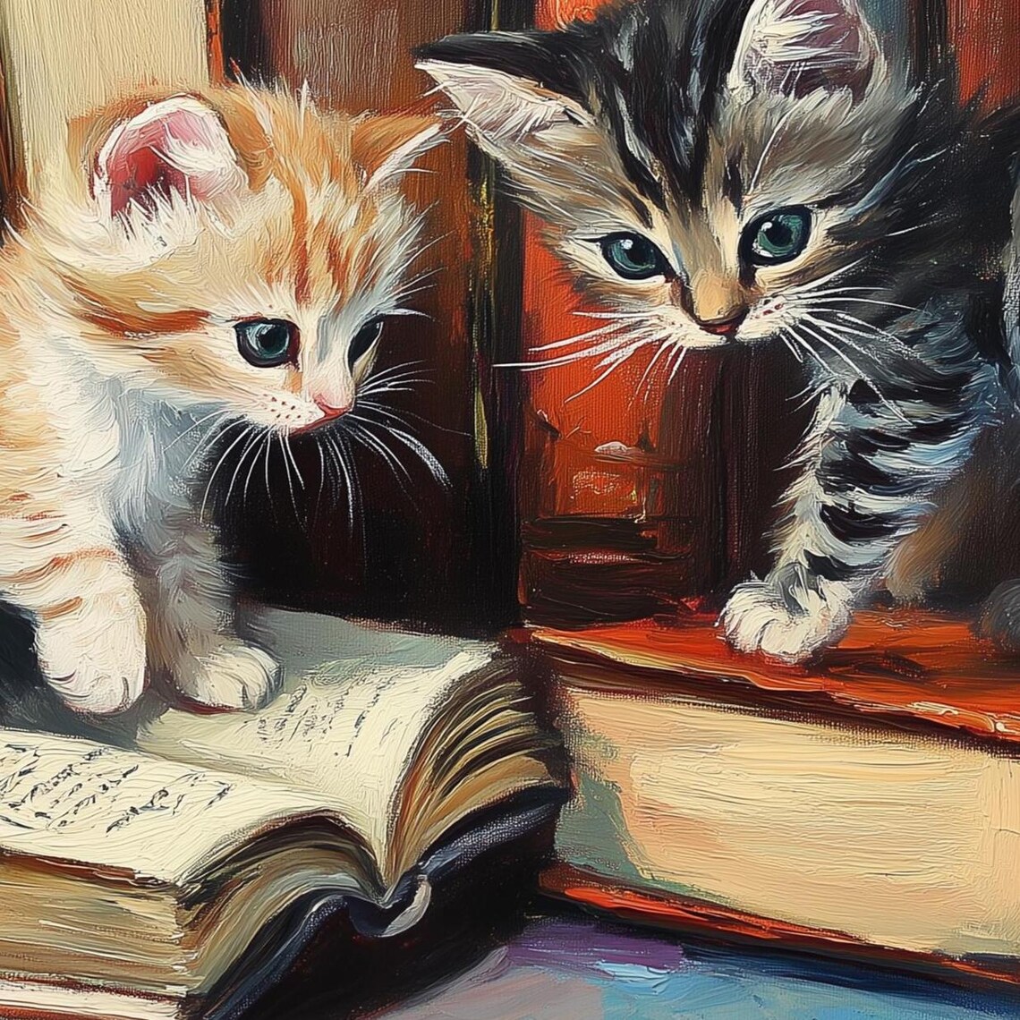 Curious Kittens In A Library, Vintage Style - Image 4