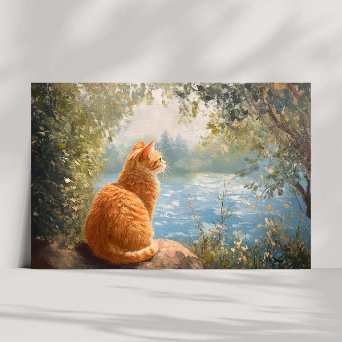 Golden Hour Watcher Cozy Cat By The Lake Art Print - Image 4