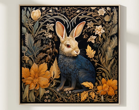 Rabbit Art Print Floral Bunny Decor Kitchen Or Living Room