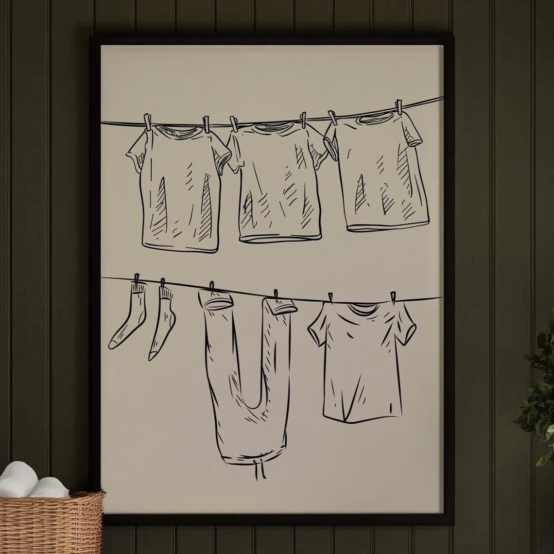 Clothesline Sketch Laundry Room Minimalist Art Print - Image 3