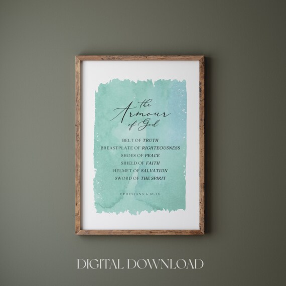 The Armour of God Ephesians 6:10-18 Teal Watercolor Art Print