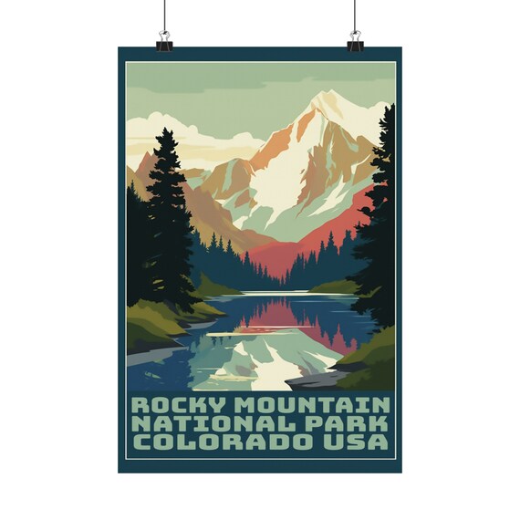 Scenic Rocky Mountain National Park Colorado Vintage Travel Poster