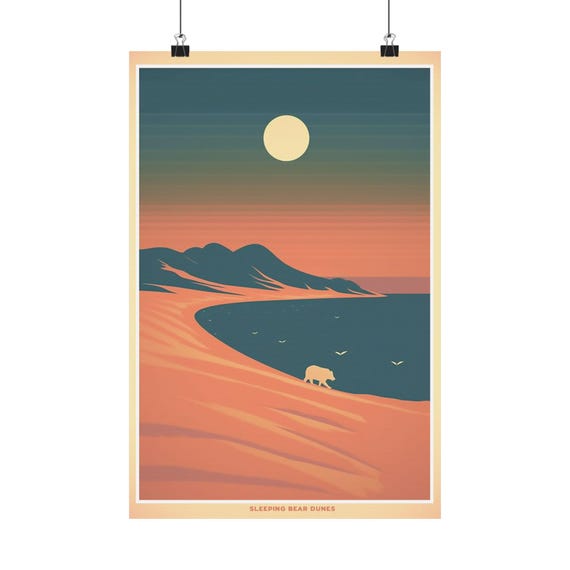 Minimalist Sleeping Bear Dunes Poster Matte Vertical Wall Art Print For Michigan Nature Lovers Home Decor Scenic Landscape
